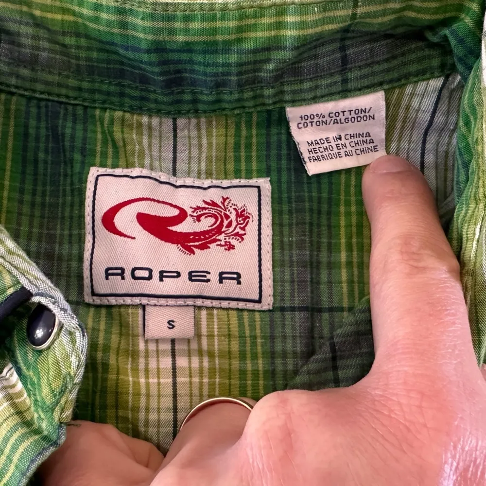 Roper women's plaid pearl snap long sleeve plaid green shirt size small - Image 3