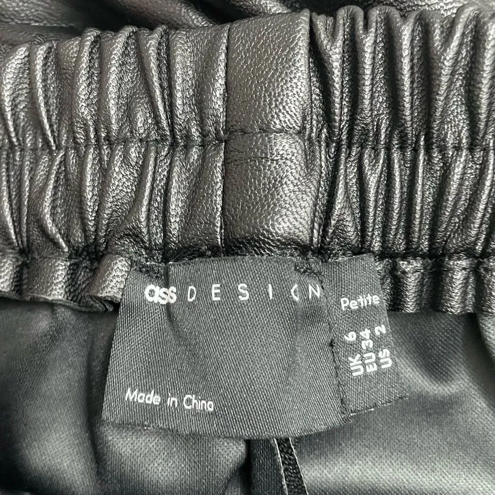 ASOS Black Faux Leather Barrel Leg Pants Baggy Streetwear Women’s Size 2P Petite - Image 9