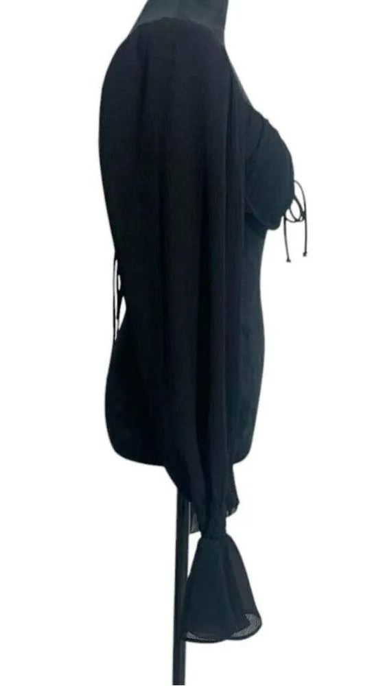 White Fox Size Small  Top Blouse Long Sleeve Black Back Tie Open Sexy - Image 2