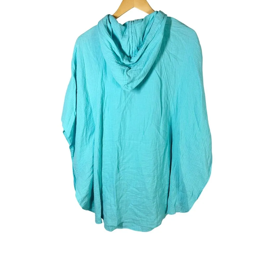 Trina Turk Standard Serene Poncho Pull On Beach Cover Ups Size L/XL Blue Pear - Image 2