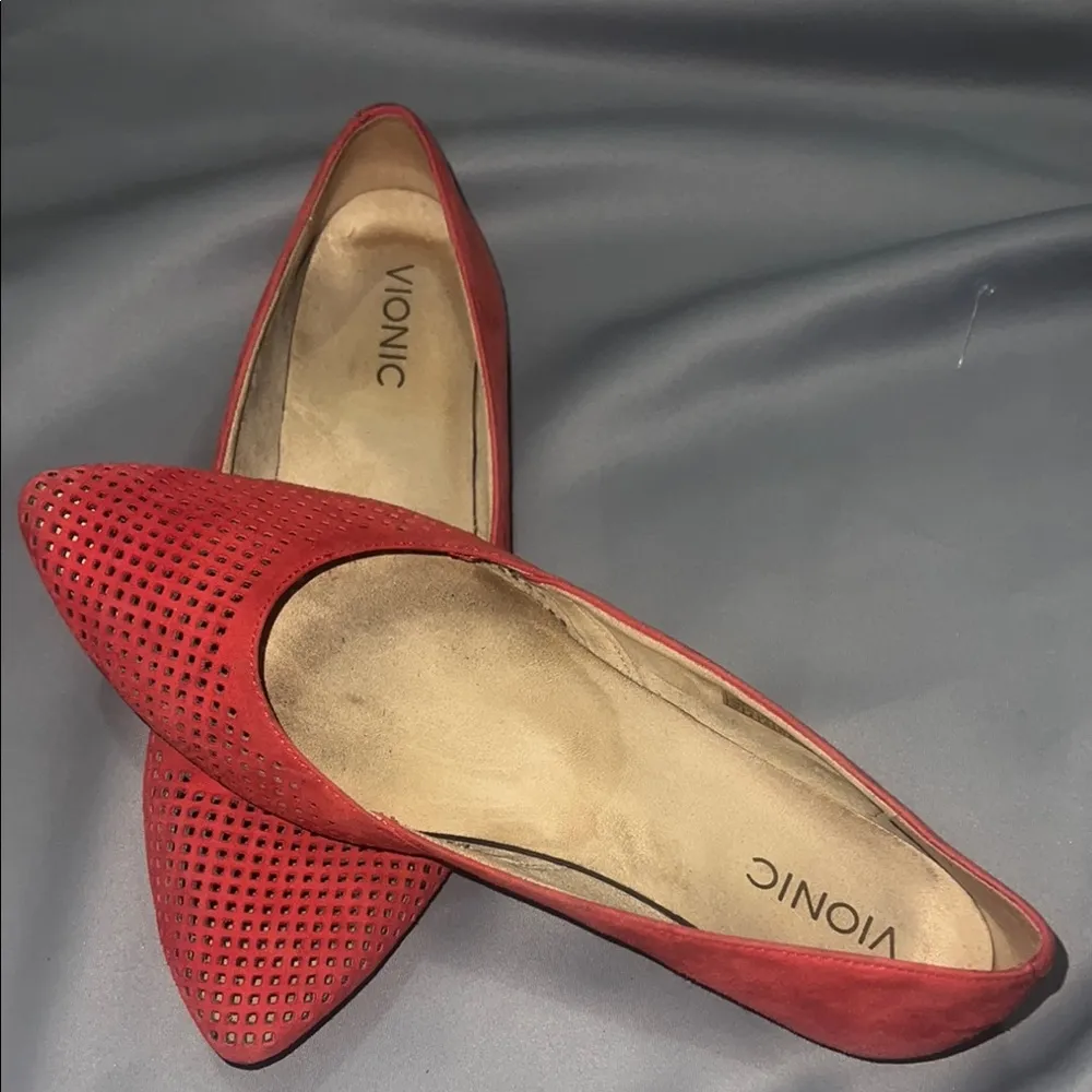 Vionic  Red Flats Perforated Slip-On Loafers - Image 4