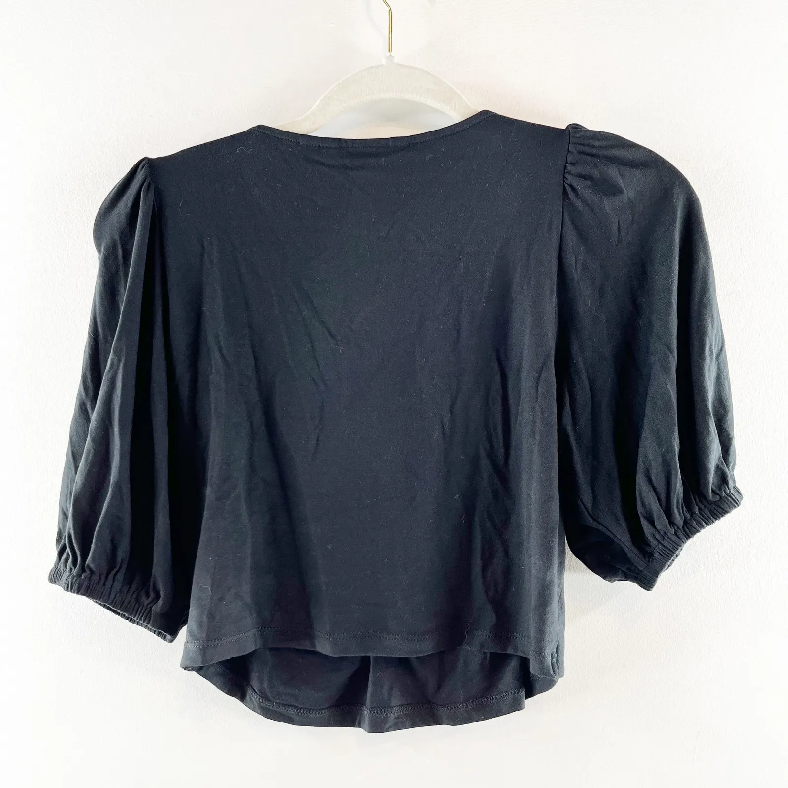 Boden V Neck Twist Front Jersey Short Puff Sleeve Crop Top Shirt Black 8 - Image 4
