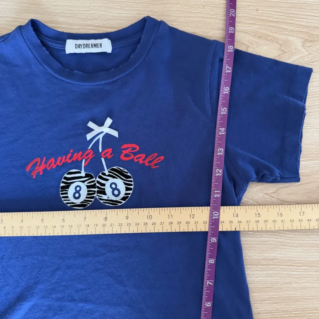 Daydreamer XS Having a Ball Vintage Tee Cherry Detail Royal Blue Distressed - Image 11