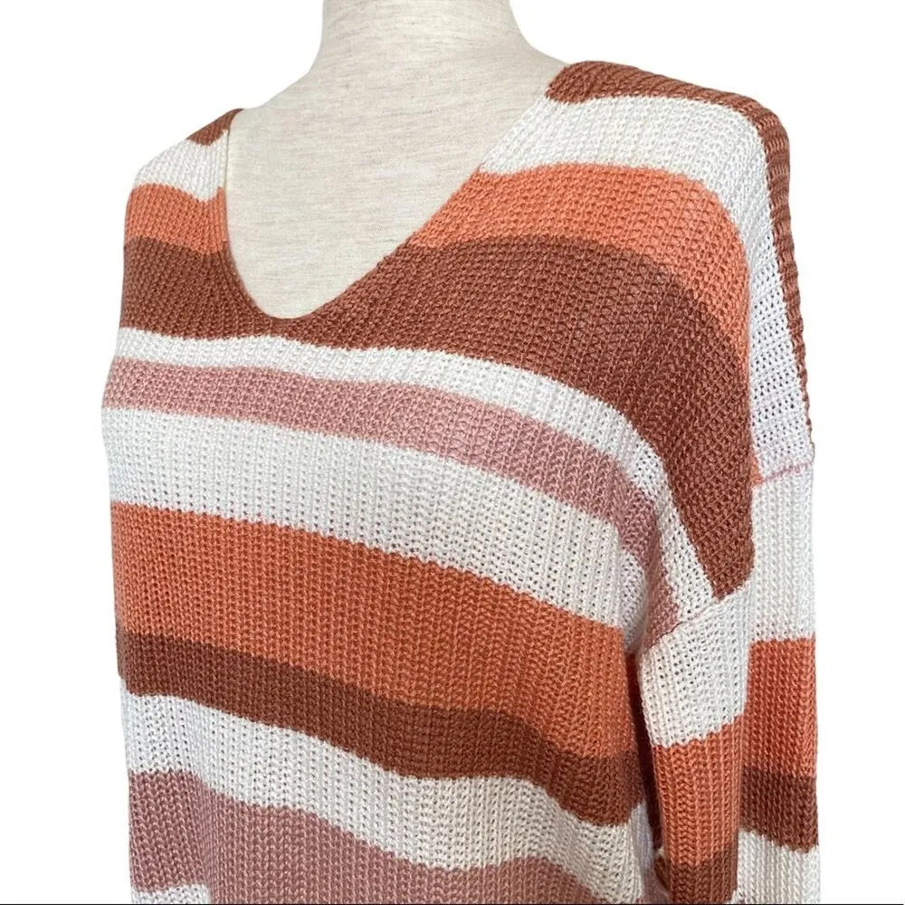 Cage Multicolor Colorblock Twist Back Lightweight Sweater Size Large Pastel Pink - Image 2