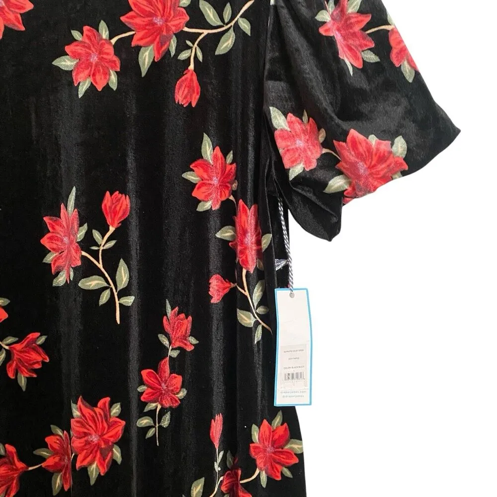 Draper James RSVP Womens Large Puffed Sleeve Floral Printed Velvet Dress Pockets - Image 2