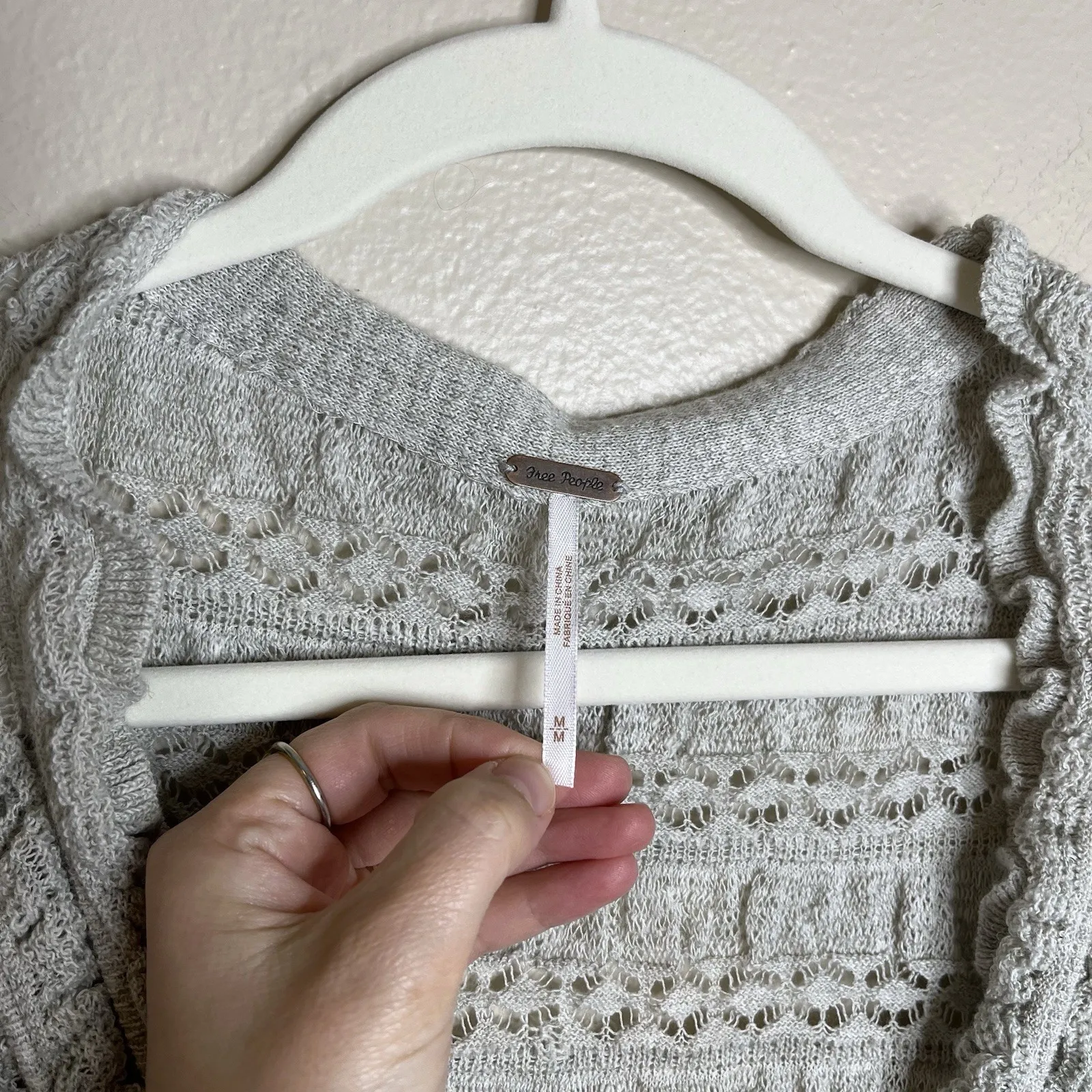 Free People Wild Roses Cardigan Taupe Grey M Boho Cottagecore Festival Whimsical - Image 6