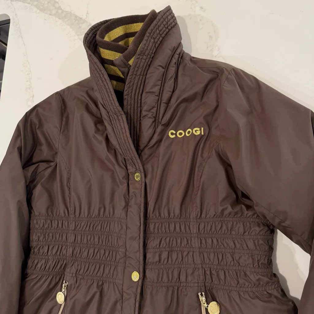 Vintage COOGI Long Puffer Coat Cinch Waist Women’s 2X Brown/Gold Large Back Logo - Image 3