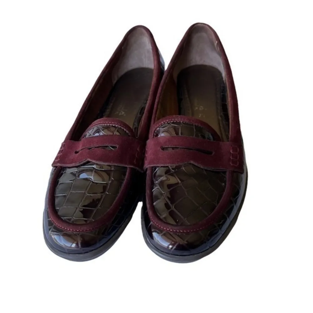 Aquatalia By Marvin K Burgundy Red Croc Embossed Penny Loafer Size 7.5 - Image 5