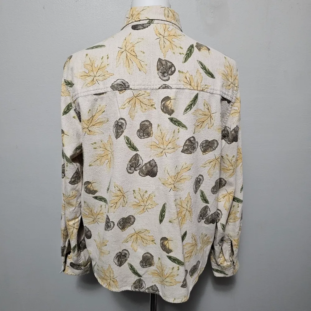 Christopher & Banks Cream Autumn Leaf Brushed Cotton Button Down Size Medium - Image 4
