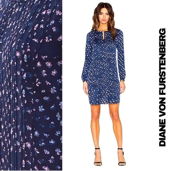 Diane Von Furstenberg Meadow Floral-Print Silk Dress in Daisy Buds Indigo Size 0 - Image 2