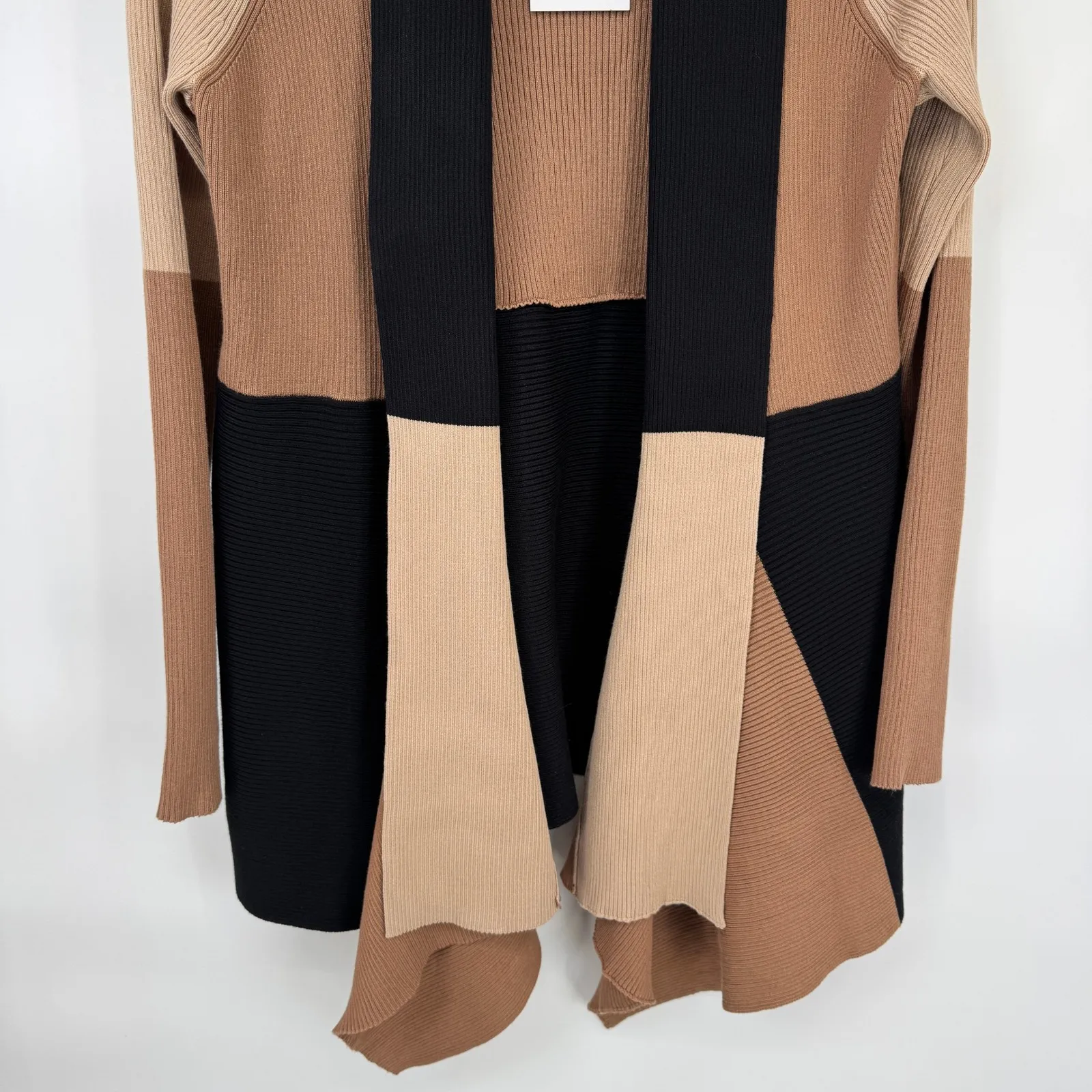 Magaschoni Colorblock Open Front Cardigan Sweater XL Brown Black NEW - Image 3