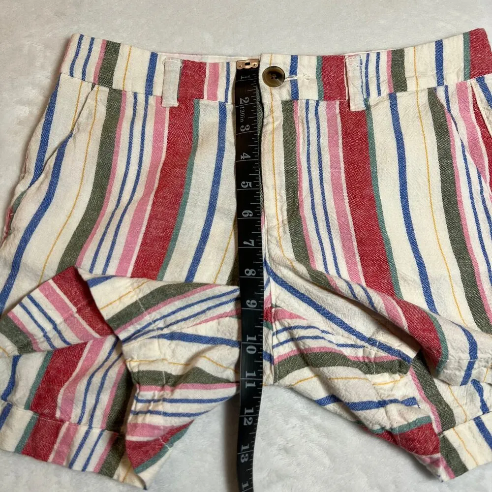 Old Navy Stripe Everyday Shorts Size 2 Mid Rise Linen Blend Colorful Rainbow - Image 8