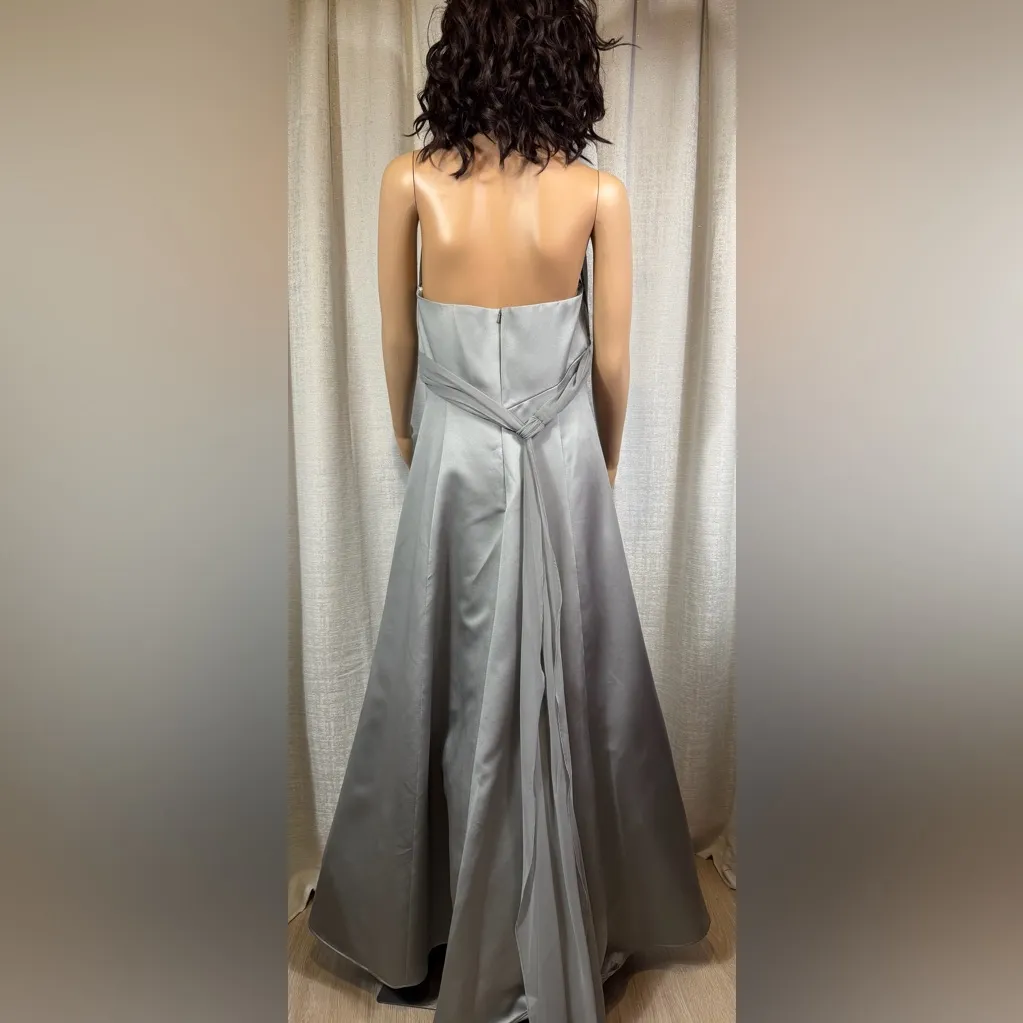 David’s Bridal Silver Halter Formal Gown Size 12 | Elegant A-Line Evening Dress - Image 6