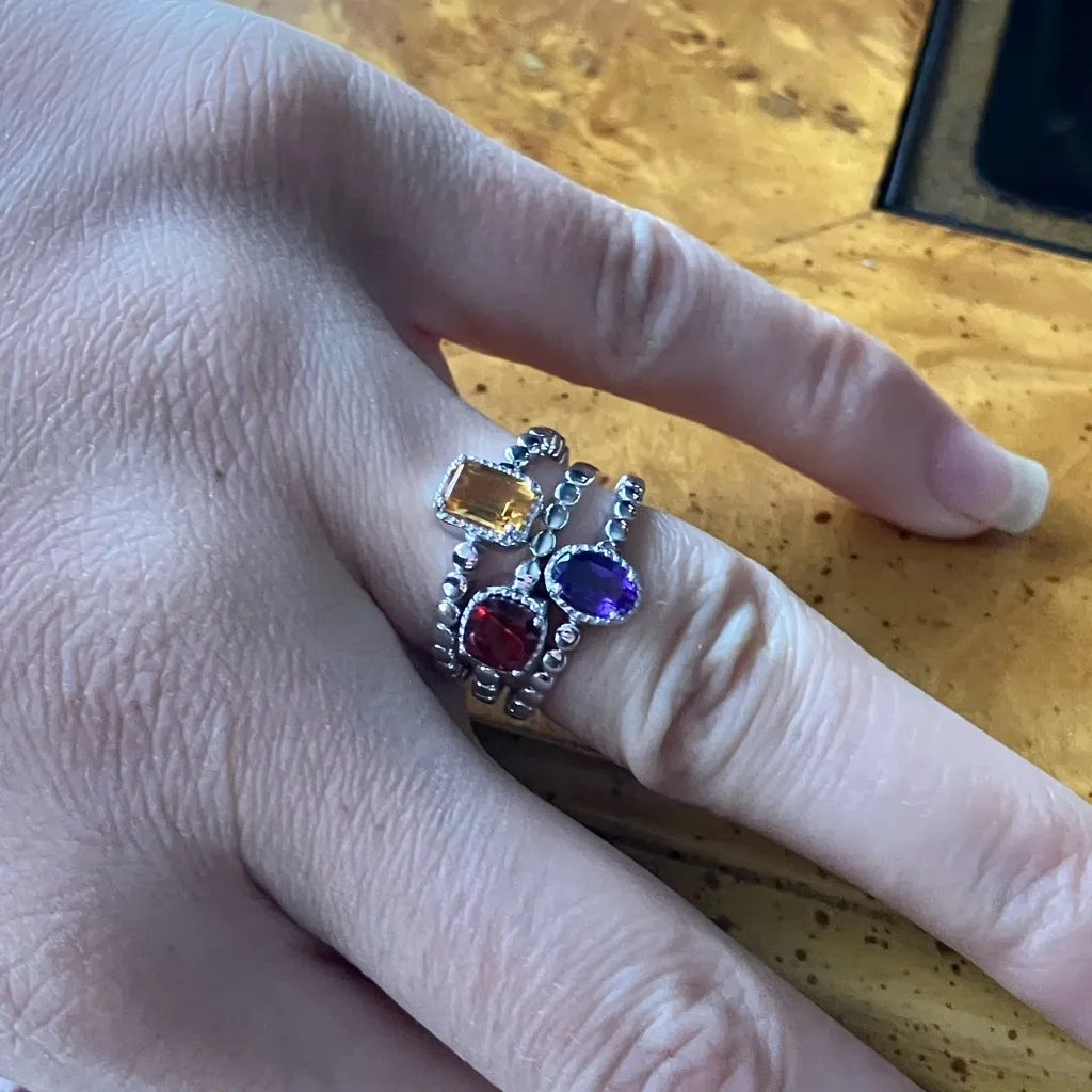 Multi Gemstone Stackable Ring Set Size 6 Purple - Image 4