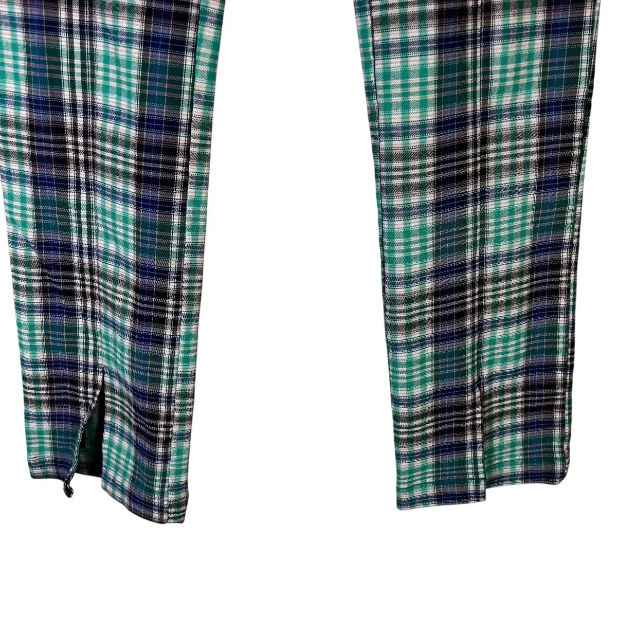 Urban Outfitters Plaid High Rise Skinny Pants Womens 4 Green Plaid Split Hem 90s - Image 4