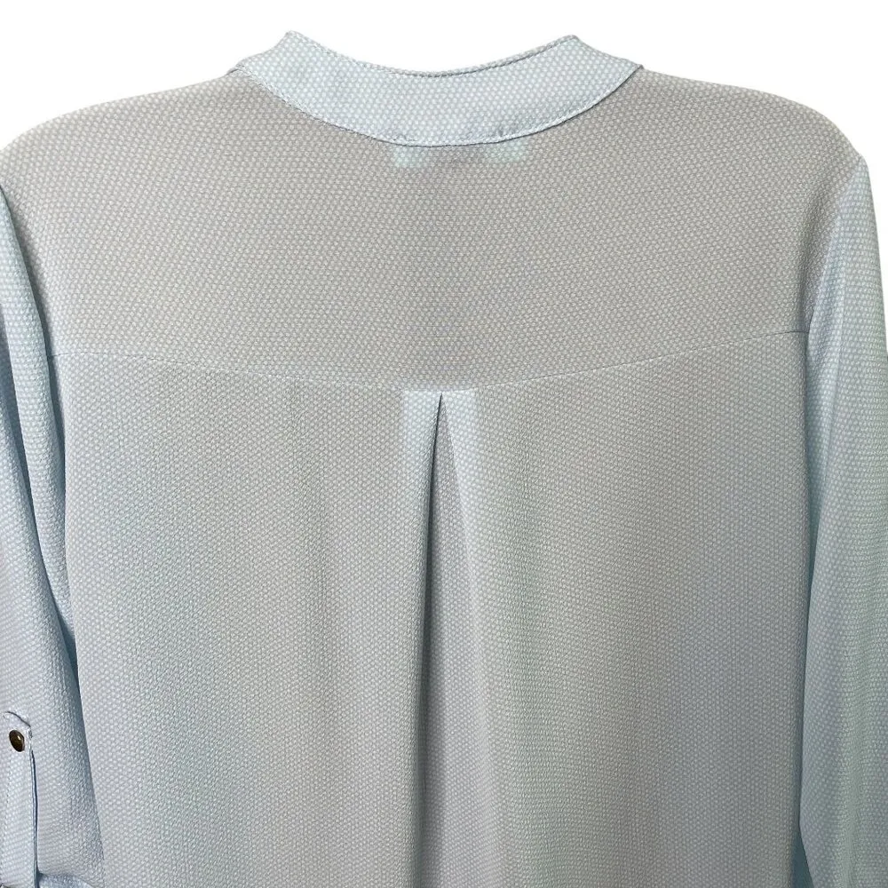 Karlie  Womens Sheer Tunic Blouse Blue Shirt Size Medium Button Up Sleeves u - Image 7