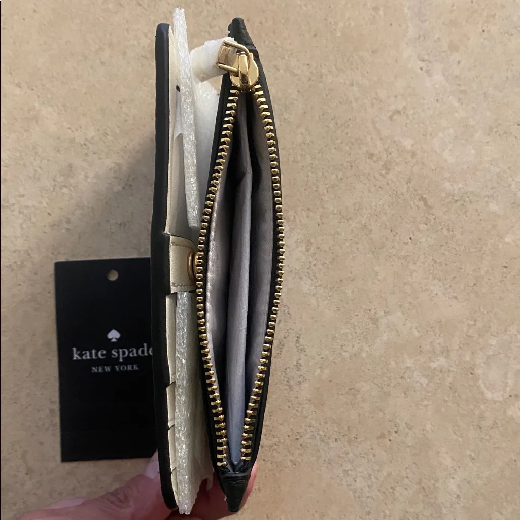 Kate Spade Small Slim Bifold Black Pebbled Leather Wallet - Image 4