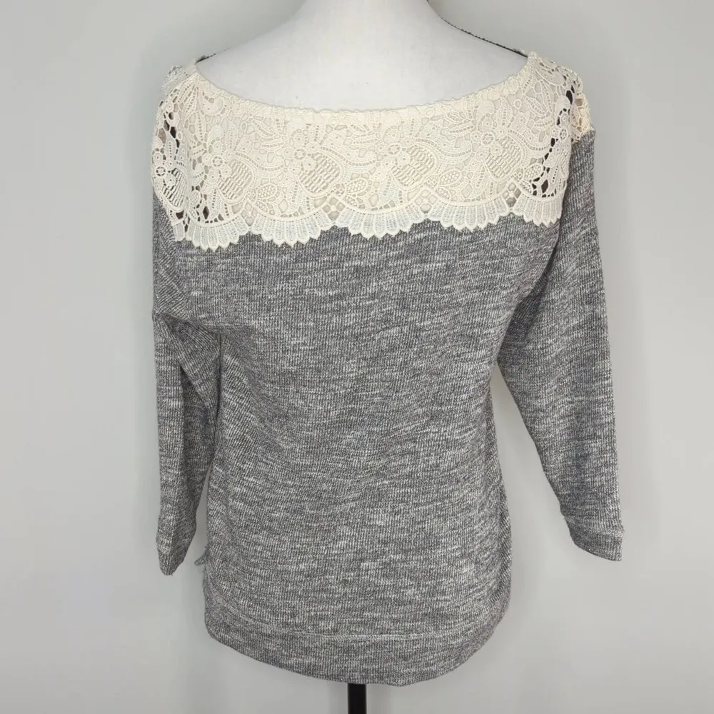 Abercrombie & Fitch Lace Crochet Gray Knit Metallic Sweater‎ | XS - Image 3