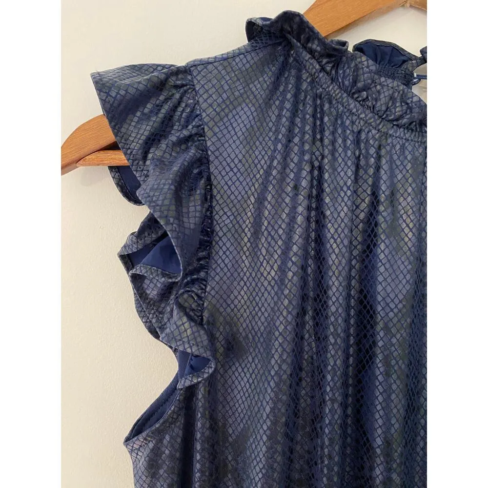The Pants Store M Blue Drop Waist Snakeskin Print Sleeveless Smocked Dress Navy - Image 5