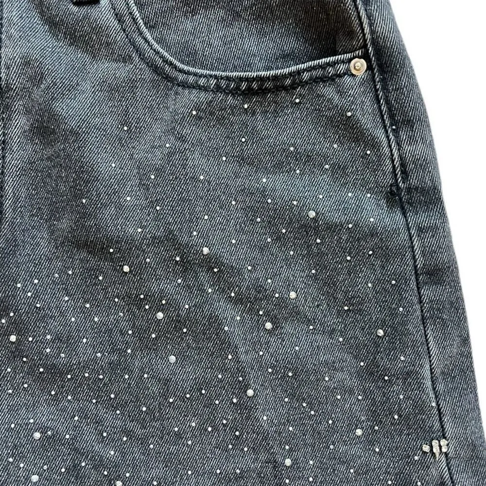 Womens Blue B Collection Studded Raw Hem Black Wash Jean Shorts - Image 3