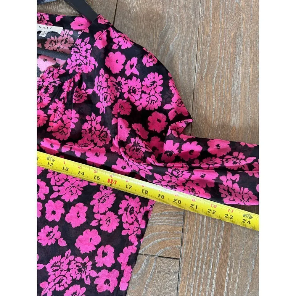 Milly Brooke Floral-Print Chiffon Blouse, Pink Size 8 - Image 10