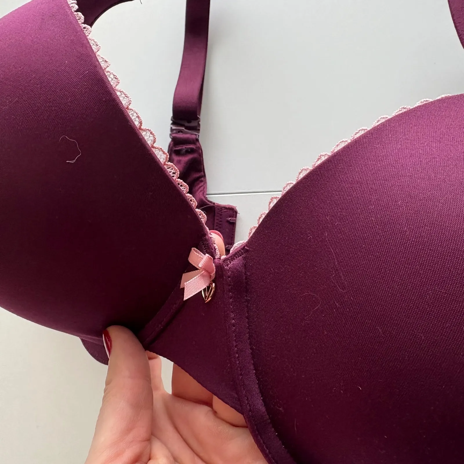 Victoria's Secret Perfect Shape Push Up Bra 38DDD Plum Pink Trim - Image 4