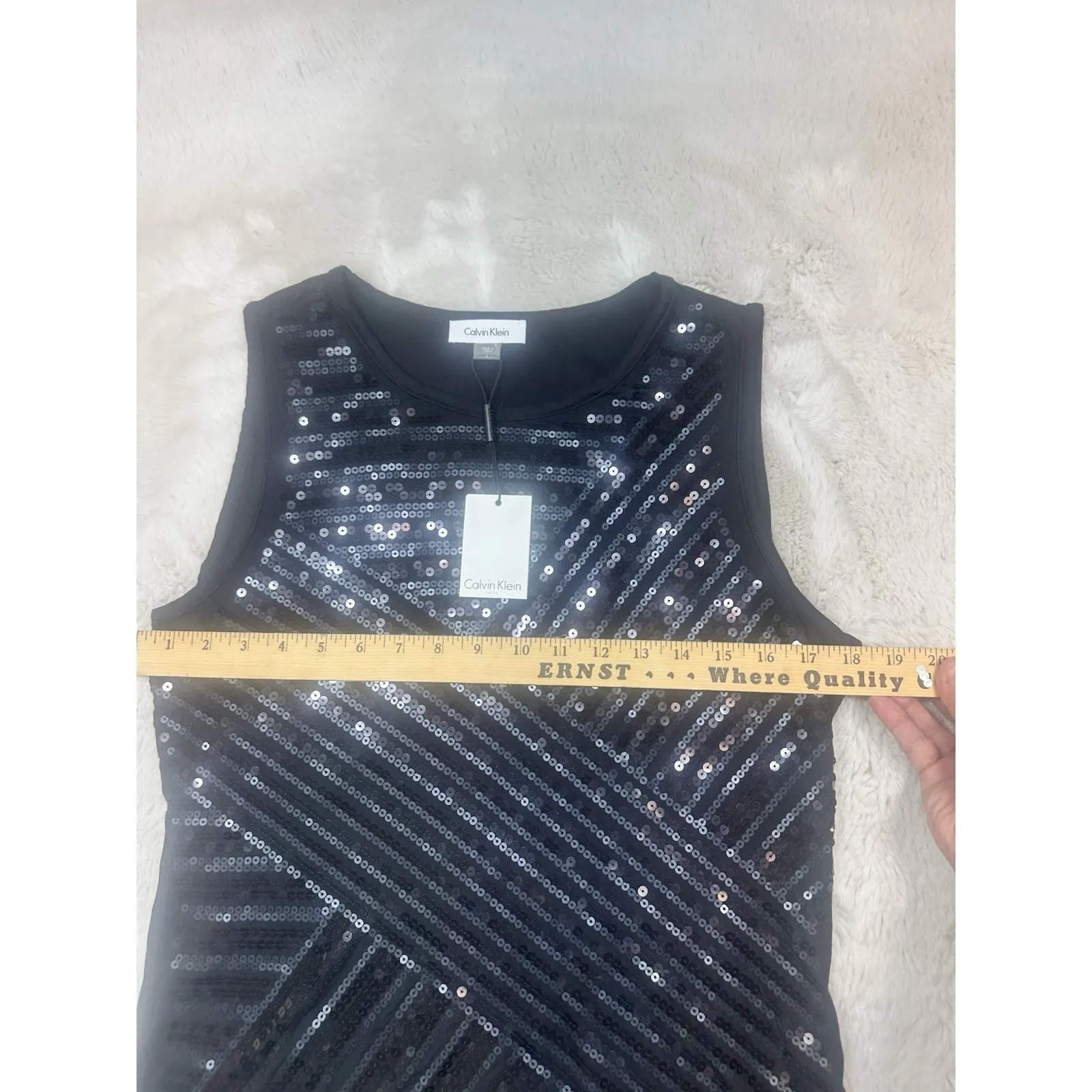 Calvin Klein Black Sleeveless Sequin Top, Crew Neck Size Large NWT - Image 9