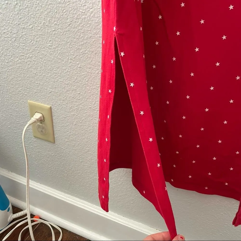 90s Red Dress Y2K Maxi Dress White Stars Sleeveless Knit Mountain Lake Cotton Size M - Image 4