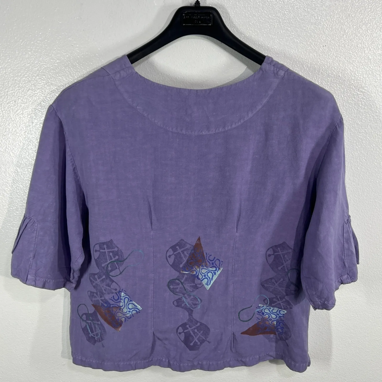 Blue Fish Vintage Button Front Blouse XL Purple Artwear Hemp Cotton Museum Chic Size L - Image 2