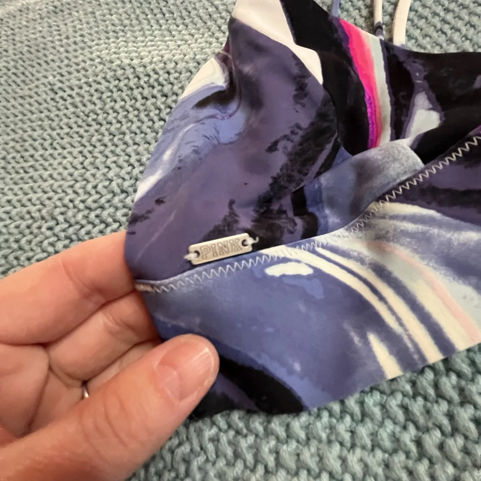 VS PINK Victoria’s Secret Blue Marbled Bikini Cross Top Size XS EUC - Image 3