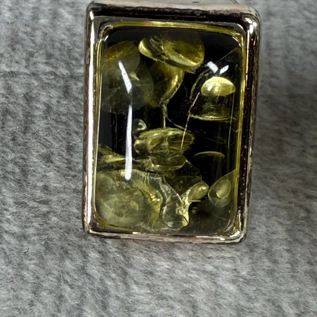 Floral Jewelry Pendant Pierced Earring Set Green Color Center Silver - Image 13