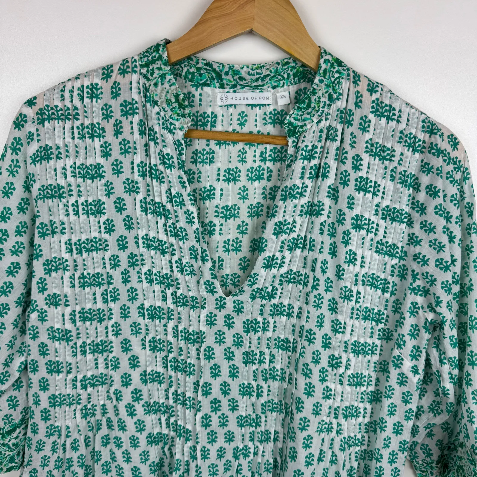 House of Pom Womens Floral Mini‎ Dress in Green Sz XS Sheer Lightweight Boho - Image 2