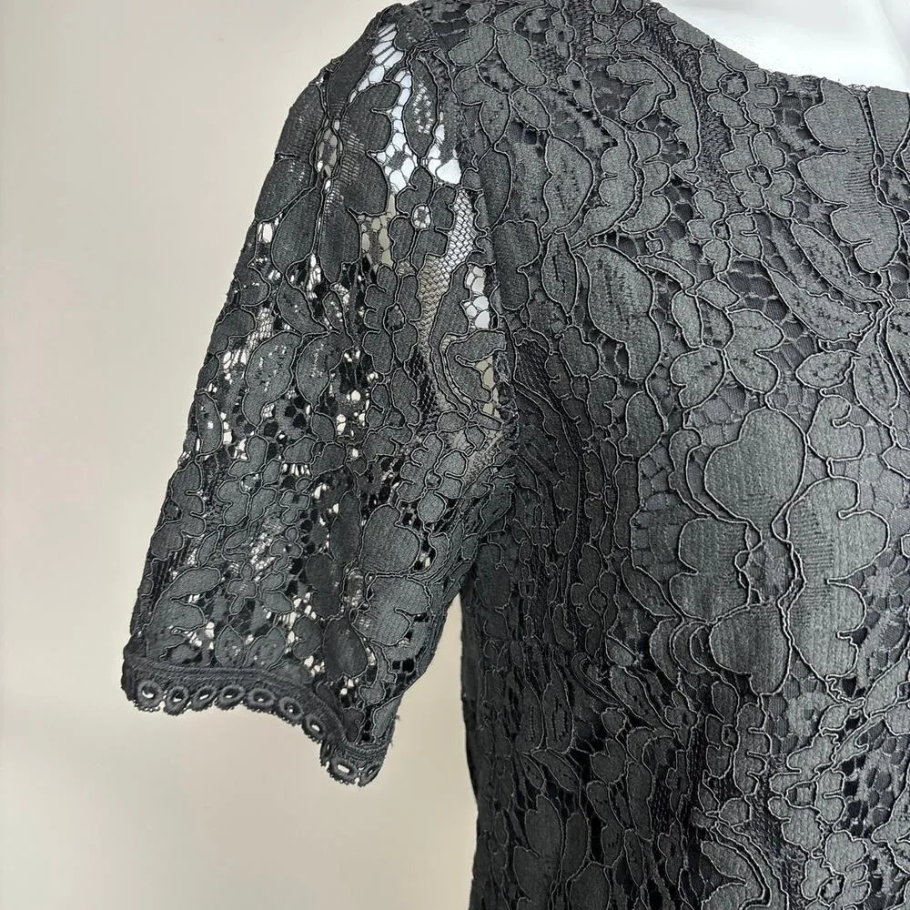 Marisa & Marie Black Italian Floral Lace Short Sleeve Shift Mini Dress Size M Size M - Image 5
