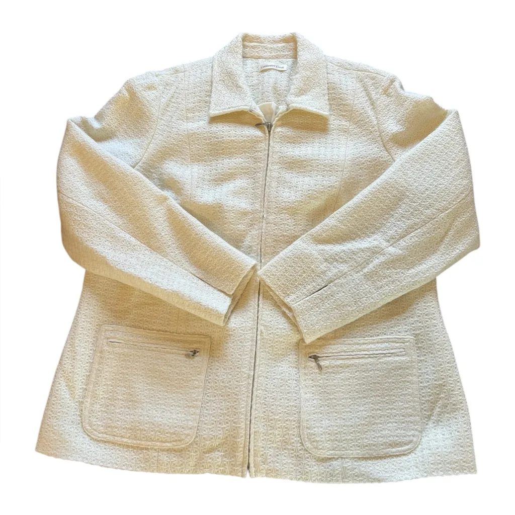 Coldwater Creek Knit Boucle Sweater Jacket Full Zip Collar Cream Ivory Womens 18 - Image 1