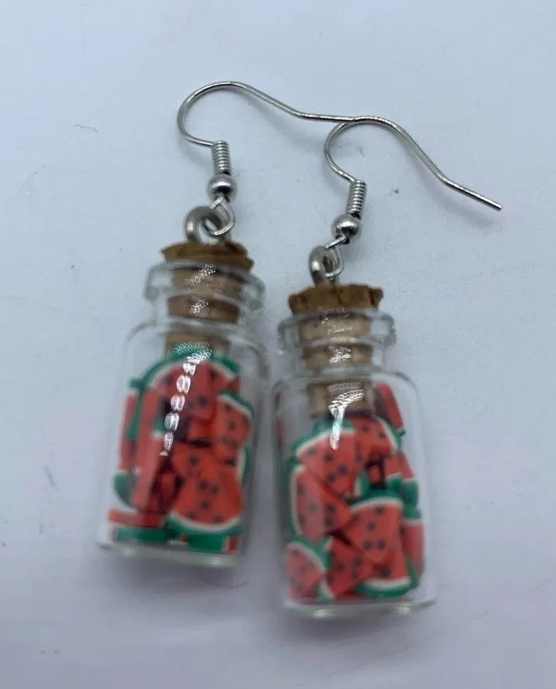 NEW Watermelon slices in mason jar fashion earrings - Image 14