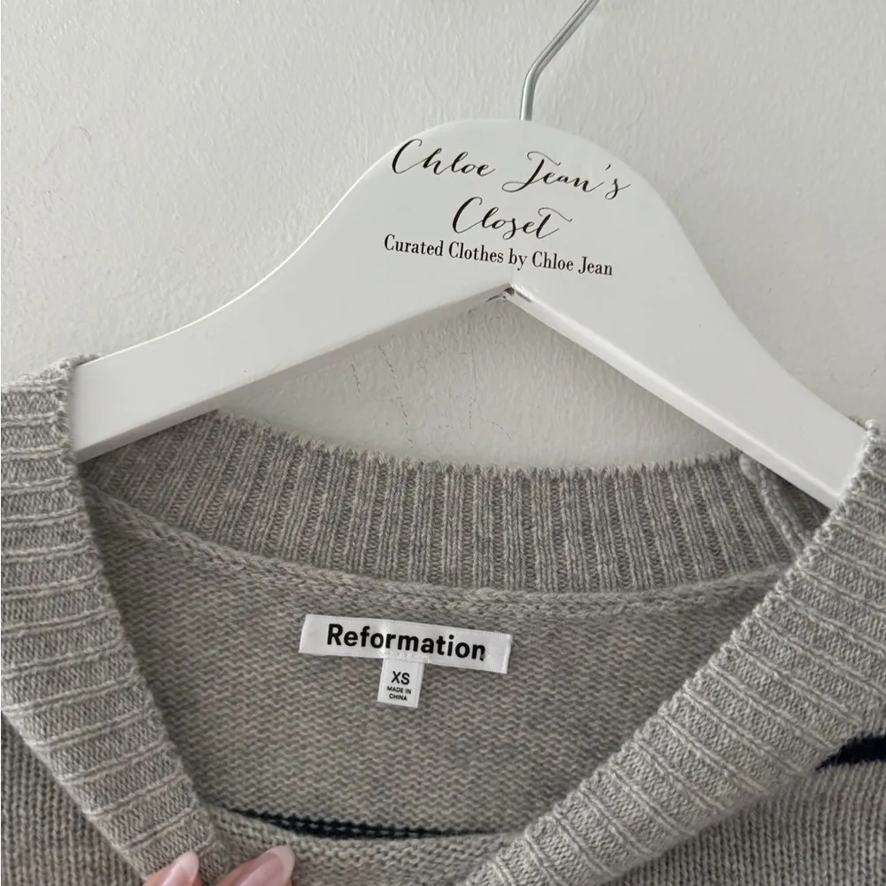 REFORMATION Paloma Cropped Cashmere Gray Stripe Sweater XS - Image 3