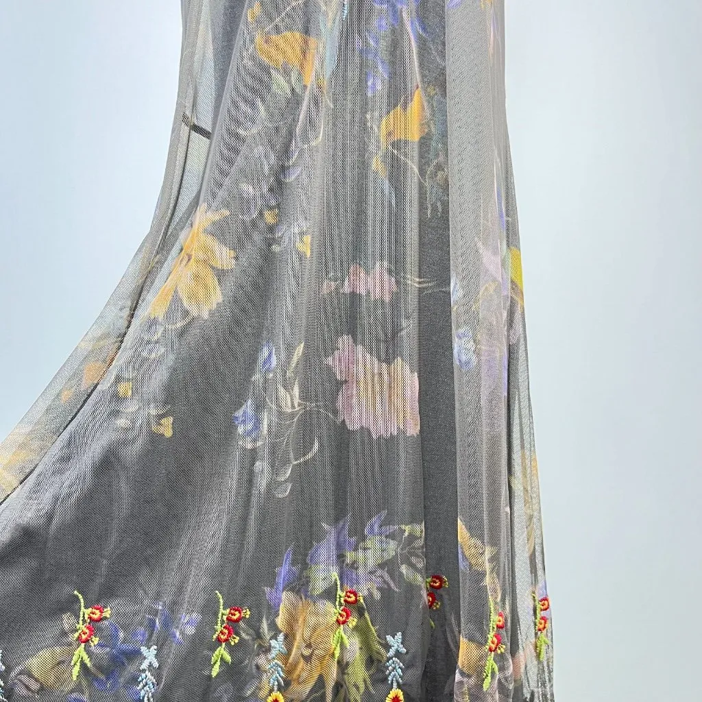 NWOT Johnny Was Embroidered LIYLAY Printed Mesh Maxi Dress Size S Multicolor - Image 8