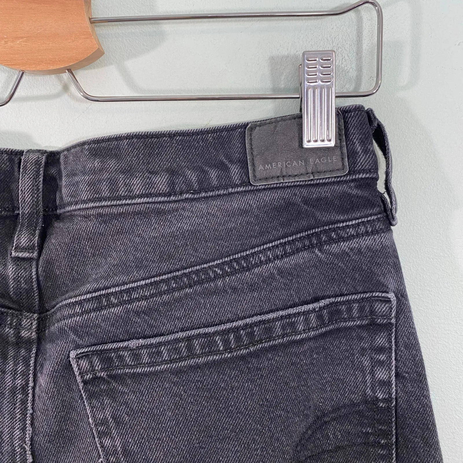 American Eagle Black Stone Wash Super High Rise Ankle Straight Jeans Size 8 - Image 7