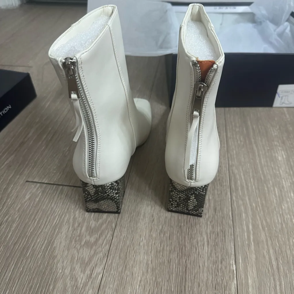 French Connection Tess Ivory Ankle Boots Block Heel Square Toe Size 8 - Image 5