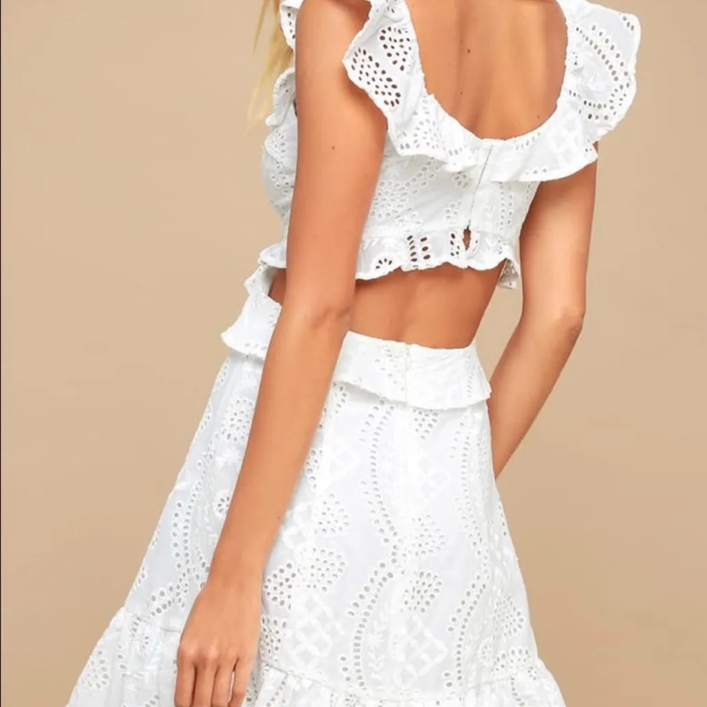 ASTR The Label White Ruffle Eyelet Mini Dress with Cutout Detailing- Size XS - Image 2