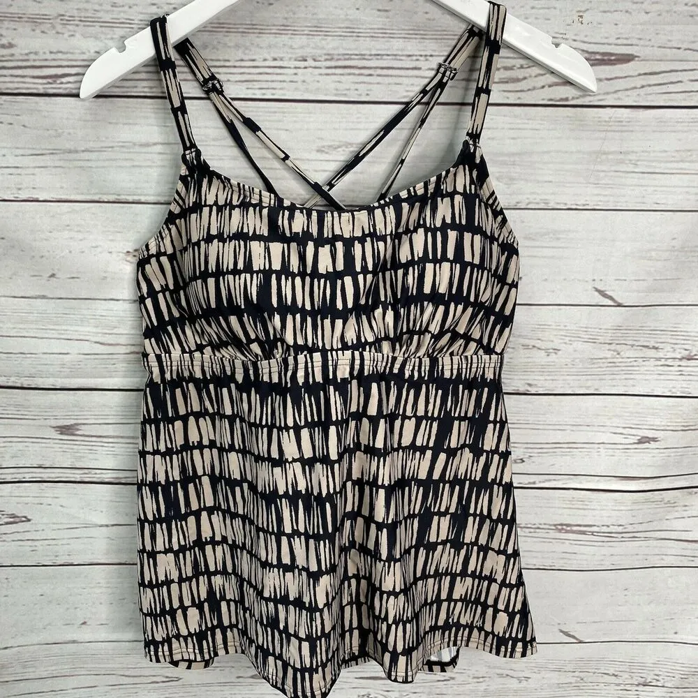 Island Escape Marrakesh Palisades Tankini Top Strappy Back Black Beige Size 16W - Image 2