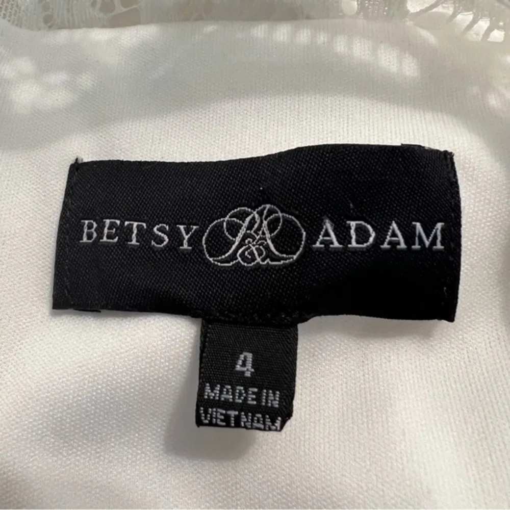 Betsy & Adam Dress Ivory Lace Embroidered Long Tulip Sleeve Knit Cocktail 4 - Image 16