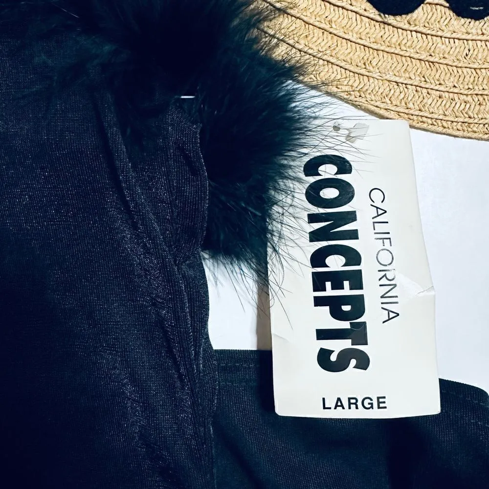 New with Tags Deadstock Vintage California Concepts Black Boa Trim Mobwife Dress Black Size L - Image 6