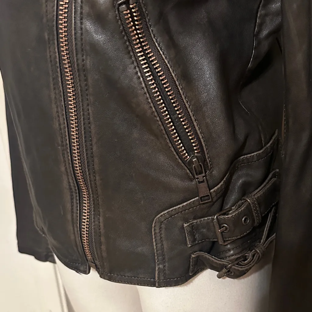 Wilsons Leather Dark Brown Biker Jacket - Image 3