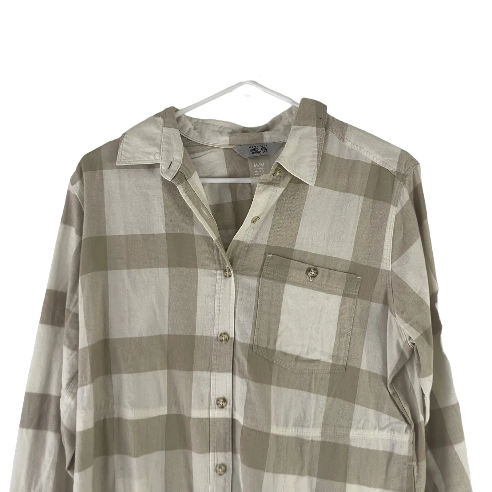 Mountain Hardwear‎ Women's Size Medium Cream Plaid Soft Button Up - Image 2