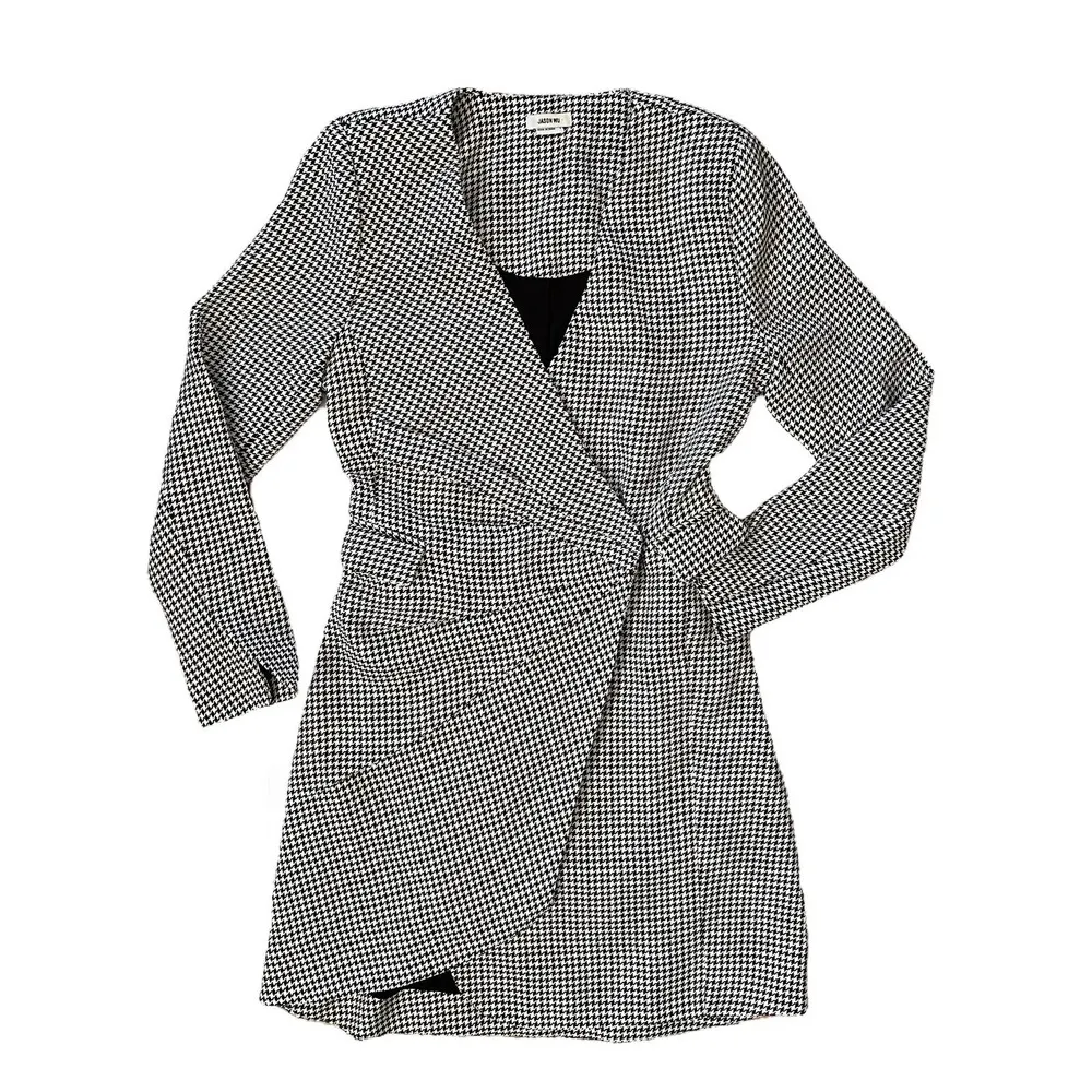 Houndstooth Asymmetrical Pleated Blazer-Style Wrap Mini Dress - Image 2