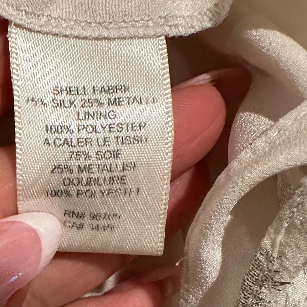 REBECCA TAYLOR OFF-WHITE CREAM SILVER METALLIC THREAD RACERBACK HALTER TANK TOP - Image 8