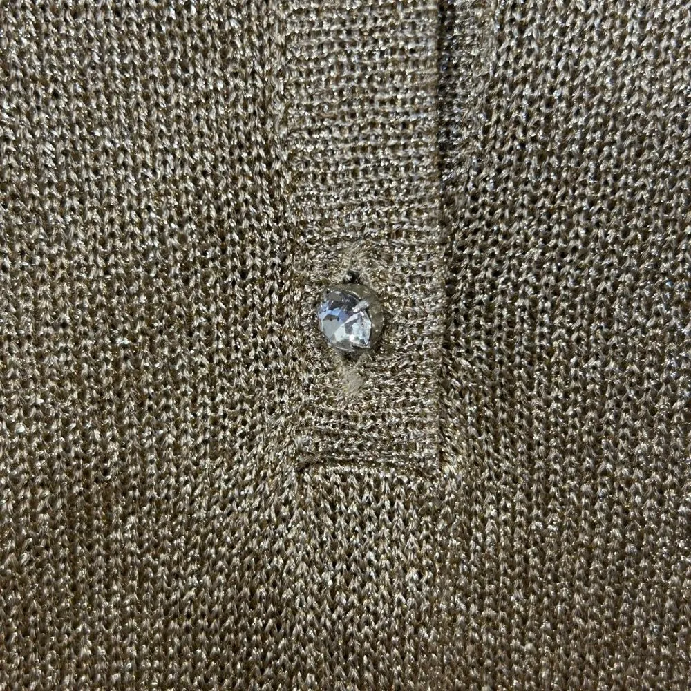 Womens Top Medium Gold Metallic Knit Long Sleeve Collared Pullover Holiday Party - Image 6