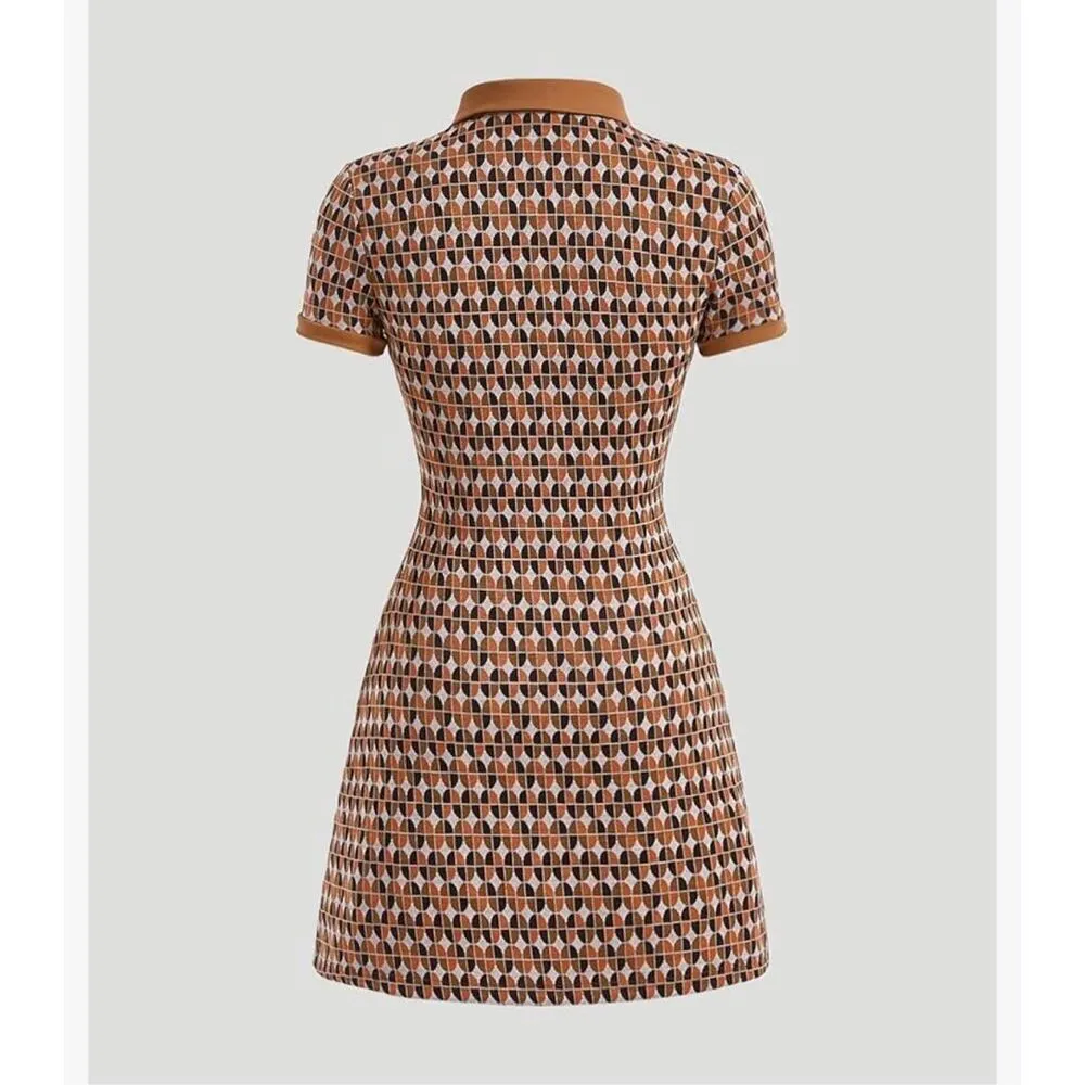 NEW Verdusa Retro Short Sleeve Collar Button Up Mini Shirt Dress L Tan Size L - Image 2