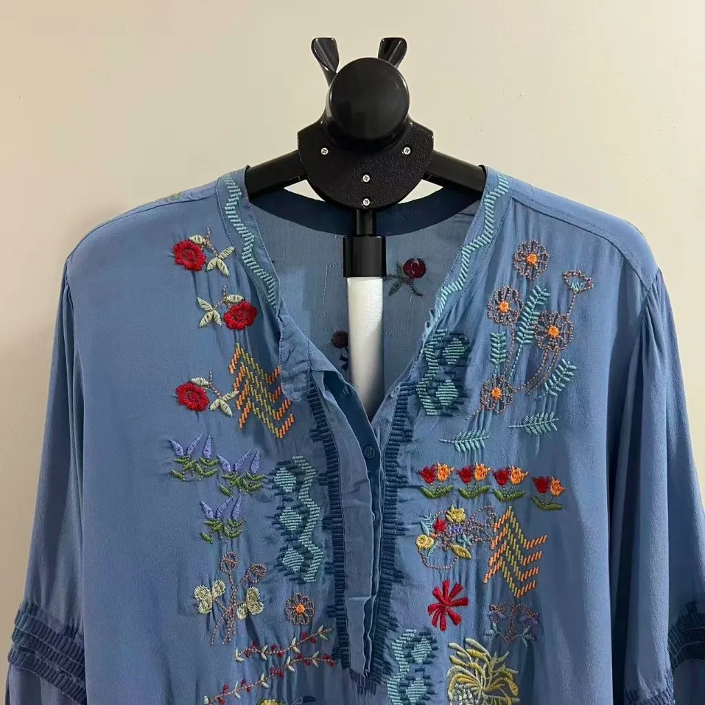 NWOT Johnny Was Biya Carden Tunic Silk Embroidered Floral Tunic Shirt Blouse L - Image 3